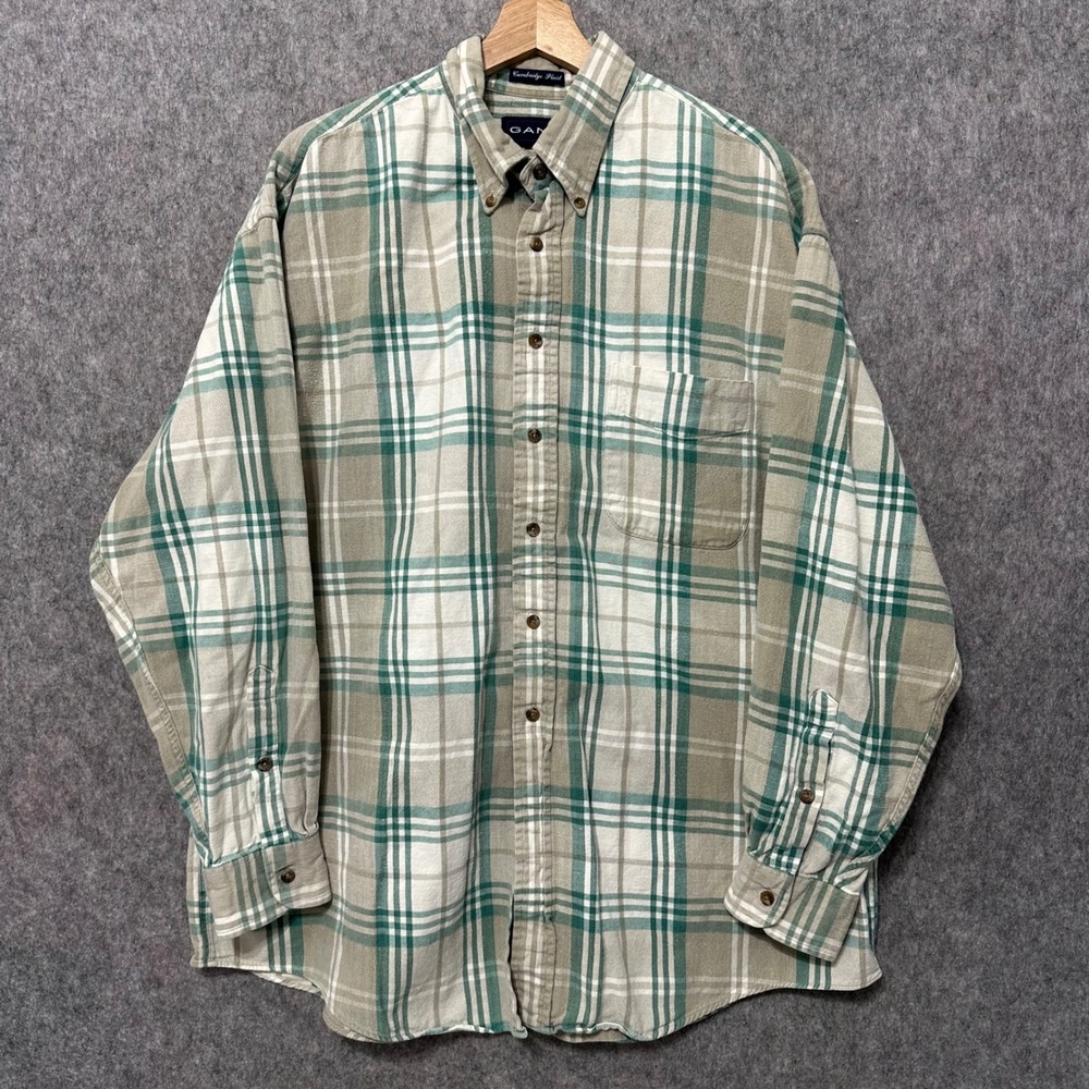 Gant Button Down Shirt Mens XL Green Cambridge Plaid Long Sleeve Cotton Casual
